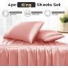 imageSasttie Satin Sheets King  4 Pieces Luxury Soft Gold Silky Bed Sheets Set with Pillowcases  Smooth SilkLike Satin Fabric Reinforced 14 Inches Pocket OekoTex CertifiedRose Pink