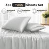 imageSasttie Satin Sheets King  4 Pieces Luxury Soft Gold Silky Bed Sheets Set with Pillowcases  Smooth SilkLike Satin Fabric Reinforced 14 Inches Pocket OekoTex CertifiedLight Grey