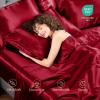 imageSasttie Satin Sheets King  4 Pieces Luxury Soft Gold Silky Bed Sheets Set with Pillowcases  Smooth SilkLike Satin Fabric Reinforced 14 Inches Pocket OekoTex CertifiedWine