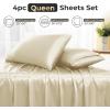 imageSasttie Satin Sheets King  4 Pieces Luxury Soft Gold Silky Bed Sheets Set with Pillowcases  Smooth SilkLike Satin Fabric Reinforced 14 Inches Pocket OekoTex CertifiedChampagne