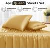 imageSasttie Satin Sheets King  4 Pieces Luxury Soft Gold Silky Bed Sheets Set with Pillowcases  Smooth SilkLike Satin Fabric Reinforced 14 Inches Pocket OekoTex CertifiedGold