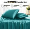 imageSasttie Satin Sheets King  4 Pieces Luxury Soft Gold Silky Bed Sheets Set with Pillowcases  Smooth SilkLike Satin Fabric Reinforced 14 Inches Pocket OekoTex CertifiedTeal