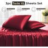imageSasttie Satin Sheets King  4 Pieces Luxury Soft Gold Silky Bed Sheets Set with Pillowcases  Smooth SilkLike Satin Fabric Reinforced 14 Inches Pocket OekoTex CertifiedWine