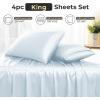 imageSasttie Satin Sheets King  4 Pieces Luxury Soft Gold Silky Bed Sheets Set with Pillowcases  Smooth SilkLike Satin Fabric Reinforced 14 Inches Pocket OekoTex CertifiedLight Blue