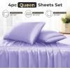 imageSasttie Satin Sheets King  4 Pieces Luxury Soft Gold Silky Bed Sheets Set with Pillowcases  Smooth SilkLike Satin Fabric Reinforced 14 Inches Pocket OekoTex CertifiedLavender