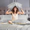 imageSasttie Satin Sheets King  4 Pieces Luxury Soft Gold Silky Bed Sheets Set with Pillowcases  Smooth SilkLike Satin Fabric Reinforced 14 Inches Pocket OekoTex CertifiedLight Grey