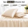 imageSasttie Satin Sheets King  4 Pieces Luxury Soft Gold Silky Bed Sheets Set with Pillowcases  Smooth SilkLike Satin Fabric Reinforced 14 Inches Pocket OekoTex CertifiedKhaki