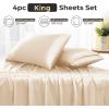 imageSasttie Satin Sheets King  4 Pieces Luxury Soft Gold Silky Bed Sheets Set with Pillowcases  Smooth SilkLike Satin Fabric Reinforced 14 Inches Pocket OekoTex CertifiedKhaki