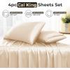 imageSasttie Satin Sheets King  4 Pieces Luxury Soft Gold Silky Bed Sheets Set with Pillowcases  Smooth SilkLike Satin Fabric Reinforced 14 Inches Pocket OekoTex CertifiedKhaki