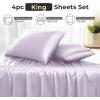 imageSasttie Satin Sheets King  4 Pieces Luxury Soft Gold Silky Bed Sheets Set with Pillowcases  Smooth SilkLike Satin Fabric Reinforced 14 Inches Pocket OekoTex CertifiedLight Purple