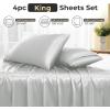imageSasttie Satin Sheets King  4 Pieces Luxury Soft Gold Silky Bed Sheets Set with Pillowcases  Smooth SilkLike Satin Fabric Reinforced 14 Inches Pocket OekoTex CertifiedLight Grey