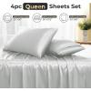 imageSasttie Satin Sheets King  4 Pieces Luxury Soft Gold Silky Bed Sheets Set with Pillowcases  Smooth SilkLike Satin Fabric Reinforced 14 Inches Pocket OekoTex CertifiedLight Grey