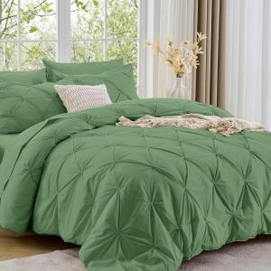 imageSasttie Queen Comforter Set 7Piece Bed in a Bag Pintuck Bedding Sets for All Season Includes Comforter Flat Sheet Fitted Sheet Pillowcases and Pillowshams Sage GreenGreen