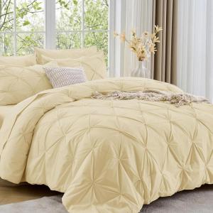 imageSasttie Queen Comforter Set 7Piece Bed in a Bag Pintuck Bedding Sets for All Season Includes Comforter Flat Sheet Fitted Sheet Pillowcases and Pillowshams Sage GreenPale Yellow
