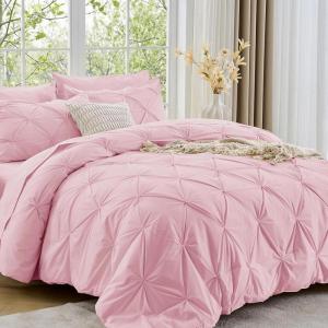 imageSasttie Queen Comforter Set 7Piece Bed in a Bag Pintuck Bedding Sets for All Season Includes Comforter Flat Sheet Fitted Sheet Pillowcases and Pillowshams Sage GreenBaby Pink
