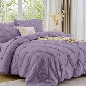 imageSasttie Queen Comforter Set 7Piece Bed in a Bag Pintuck Bedding Sets for All Season Includes Comforter Flat Sheet Fitted Sheet Pillowcases and Pillowshams Sage GreenNew Purple