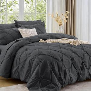imageSasttie Queen Comforter Set 7Piece Bed in a Bag Pintuck Bedding Sets for All Season Includes Comforter Flat Sheet Fitted Sheet Pillowcases and Pillowshams Sage GreenDark Grey