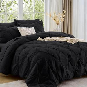 imageSasttie Queen Comforter Set 7Piece Bed in a Bag Pintuck Bedding Sets for All Season Includes Comforter Flat Sheet Fitted Sheet Pillowcases and Pillowshams Sage GreenBlack