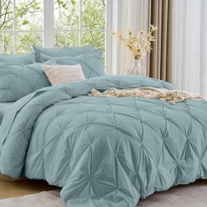 imageSasttie Queen Comforter Set 7Piece Bed in a Bag Pintuck Bedding Sets for All Season Includes Comforter Flat Sheet Fitted Sheet Pillowcases and Pillowshams Sage GreenGreyish Blue
