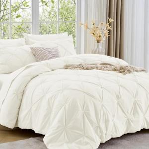 imageSasttie Queen Comforter Set 7Piece Bed in a Bag Pintuck Bedding Sets for All Season Includes Comforter Flat Sheet Fitted Sheet Pillowcases and Pillowshams Sage GreenIvory