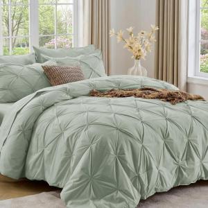 imageSasttie Queen Comforter Set 7Piece Bed in a Bag Pintuck Bedding Sets for All Season Includes Comforter Flat Sheet Fitted Sheet Pillowcases and Pillowshams Sage GreenDusty Green