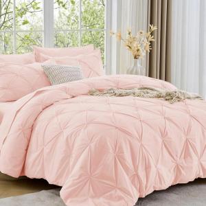 imageSasttie Queen Comforter Set 7Piece Bed in a Bag Pintuck Bedding Sets for All Season Includes Comforter Flat Sheet Fitted Sheet Pillowcases and Pillowshams Sage GreenBlush Pink