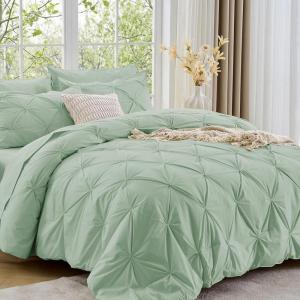 imageSasttie Queen Comforter Set 7Piece Bed in a Bag Pintuck Bedding Sets for All Season Includes Comforter Flat Sheet Fitted Sheet Pillowcases and Pillowshams Sage GreenLight Sage Green