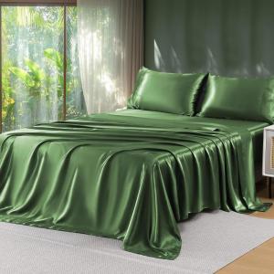 imageSasttie Satin Sheets King  4 Pieces Luxury Soft Gold Silky Bed Sheets Set with Pillowcases  Smooth SilkLike Satin Fabric Reinforced 14 Inches Pocket OekoTex CertifiedGreen