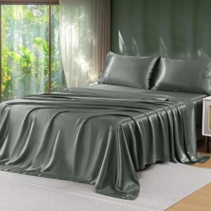 imageSasttie Satin Sheets King  4 Pieces Luxury Soft Gold Silky Bed Sheets Set with Pillowcases  Smooth SilkLike Satin Fabric Reinforced 14 Inches Pocket OekoTex CertifiedDark Grey