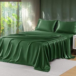 imageSasttie Satin Sheets King  4 Pieces Luxury Soft Gold Silky Bed Sheets Set with Pillowcases  Smooth SilkLike Satin Fabric Reinforced 14 Inches Pocket OekoTex CertifiedForest Green