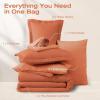 imageSasttie King Comforter Set 7Piece PreWashed Crinkled Texture Bed in a Bag King with Ultra Soft Brushed Sheets Aesthetic Fluffy Bedding Set for All Seasons BlueBurnt Orange
