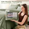imageSasttie King Comforter Set 7Piece PreWashed Crinkled Texture Bed in a Bag King with Ultra Soft Brushed Sheets Aesthetic Fluffy Bedding Set for All Seasons BlueSage Green