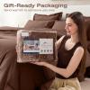 imageSasttie King Comforter Set 7Piece PreWashed Crinkled Texture Bed in a Bag King with Ultra Soft Brushed Sheets Aesthetic Fluffy Bedding Set for All Seasons BlueDark Brown