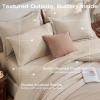 imageSasttie King Comforter Set 7Piece PreWashed Crinkled Texture Bed in a Bag King with Ultra Soft Brushed Sheets Aesthetic Fluffy Bedding Set for All Seasons BlueDark Linen