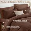 imageSasttie King Comforter Set 7Piece PreWashed Crinkled Texture Bed in a Bag King with Ultra Soft Brushed Sheets Aesthetic Fluffy Bedding Set for All Seasons BlueDark Brown