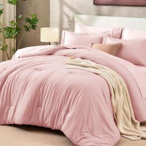imageSasttie King Comforter Set 7Piece PreWashed Crinkled Texture Bed in a Bag King with Ultra Soft Brushed Sheets Aesthetic Fluffy Bedding Set for All Seasons BluePink