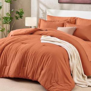 imageSasttie King Comforter Set 7Piece PreWashed Crinkled Texture Bed in a Bag King with Ultra Soft Brushed Sheets Aesthetic Fluffy Bedding Set for All Seasons BlueBurnt Orange