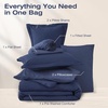 image:imageSasttie Queen Comforter Set 7Piece PreWashed Crinkled Texture Bed in a Bag Queen with Ultra Soft Brushed Sheets Aesthetic Fluffy Bedding Set for All Seasons LinenNavy