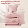 image:imageSasttie Queen Comforter Set 7Piece PreWashed Crinkled Texture Bed in a Bag Queen with Ultra Soft Brushed Sheets Aesthetic Fluffy Bedding Set for All Seasons LinenPink
