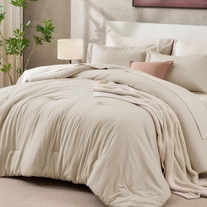 image:imageSasttie Queen Comforter Set 7Piece PreWashed Crinkled Texture Bed in a Bag Queen with Ultra Soft Brushed Sheets Aesthetic Fluffy Bedding Set for All Seasons LinenBeige