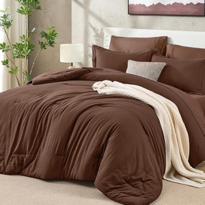 image:imageSasttie Queen Comforter Set 7Piece PreWashed Crinkled Texture Bed in a Bag Queen with Ultra Soft Brushed Sheets Aesthetic Fluffy Bedding Set for All Seasons LinenDark Brown