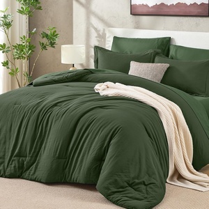 image:imageSasttie Queen Comforter Set 7Piece PreWashed Crinkled Texture Bed in a Bag Queen with Ultra Soft Brushed Sheets Aesthetic Fluffy Bedding Set for All Seasons LinenDark Green
