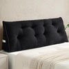 image:imageSasttie Headboard Pillow Queen Bed Wedge Pillow Headboard Beige  WideWale Corduroy Side Pockets Removable Cover Machine Washable Ergonomic Back Support SittingUp SupportBlack