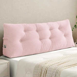 image:imageSasttie Headboard Pillow Queen Bed Wedge Pillow Headboard Beige  WideWale Corduroy Side Pockets Removable Cover Machine Washable Ergonomic Back Support SittingUp SupportPink