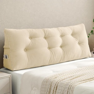 image:imageSasttie Headboard Pillow Queen Bed Wedge Pillow Headboard Beige  WideWale Corduroy Side Pockets Removable Cover Machine Washable Ergonomic Back Support SittingUp SupportBeige