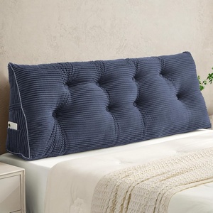 image:imageSasttie Headboard Pillow Queen Bed Wedge Pillow Headboard Beige  WideWale Corduroy Side Pockets Removable Cover Machine Washable Ergonomic Back Support SittingUp SupportNavy