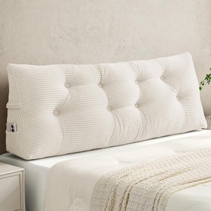 image:imageSasttie Headboard Pillow Queen Bed Wedge Pillow Headboard Beige  WideWale Corduroy Side Pockets Removable Cover Machine Washable Ergonomic Back Support SittingUp SupportIvory