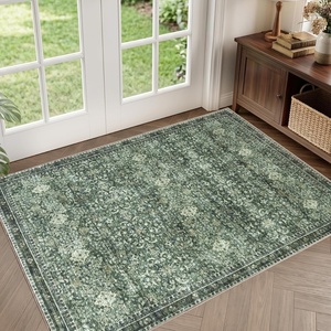 image:imageSasttie 8x10 Area Rugs UltraSoft Washable Rug Low Pile Foldable Thin Carpets with NonSlip Backing SkinFriendly Stain Resistant Carpet for Living Room Bedroom Kitchen Dorm 8x10 BeigeDark Green