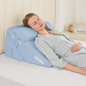 image:imageSasttie Extra Wide Wedge Pillow Set for After Surgery Dark Grey amp White  Bed Wedge Pillow Headboard with Memory Foam Neck Cushion for Acid Reflux Sleeping Neck amp Back SupportBlue