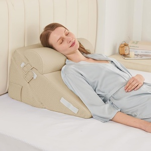 image:imageSasttie Extra Wide Wedge Pillow Set for After Surgery Dark Grey amp White  Bed Wedge Pillow Headboard with Memory Foam Neck Cushion for Acid Reflux Sleeping Neck amp Back SupportBeige